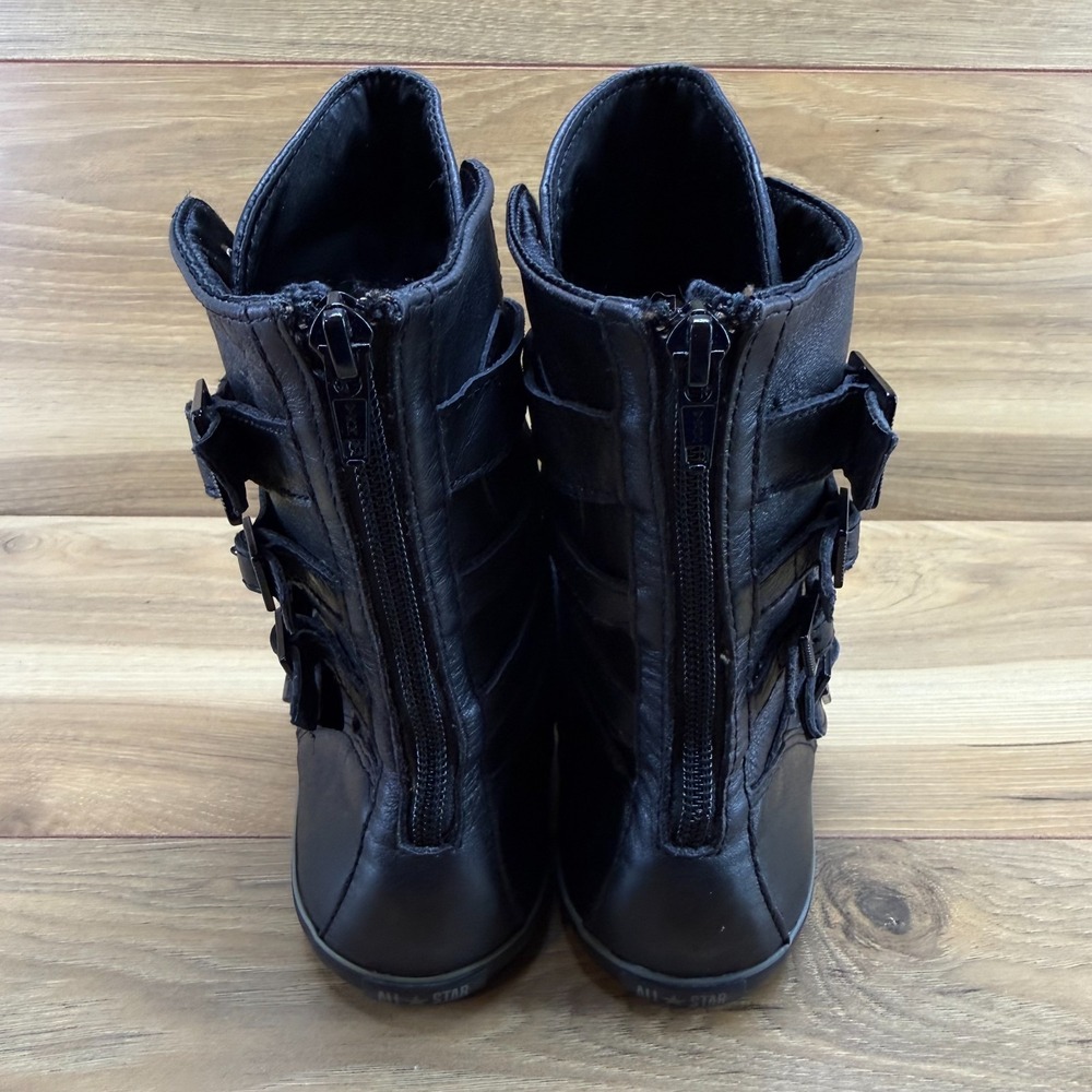 Converse Sidney X-Hi High Top Sneaker Womens 8.5 Black Leather Buckles Punk Goth - Picture 8 of 12